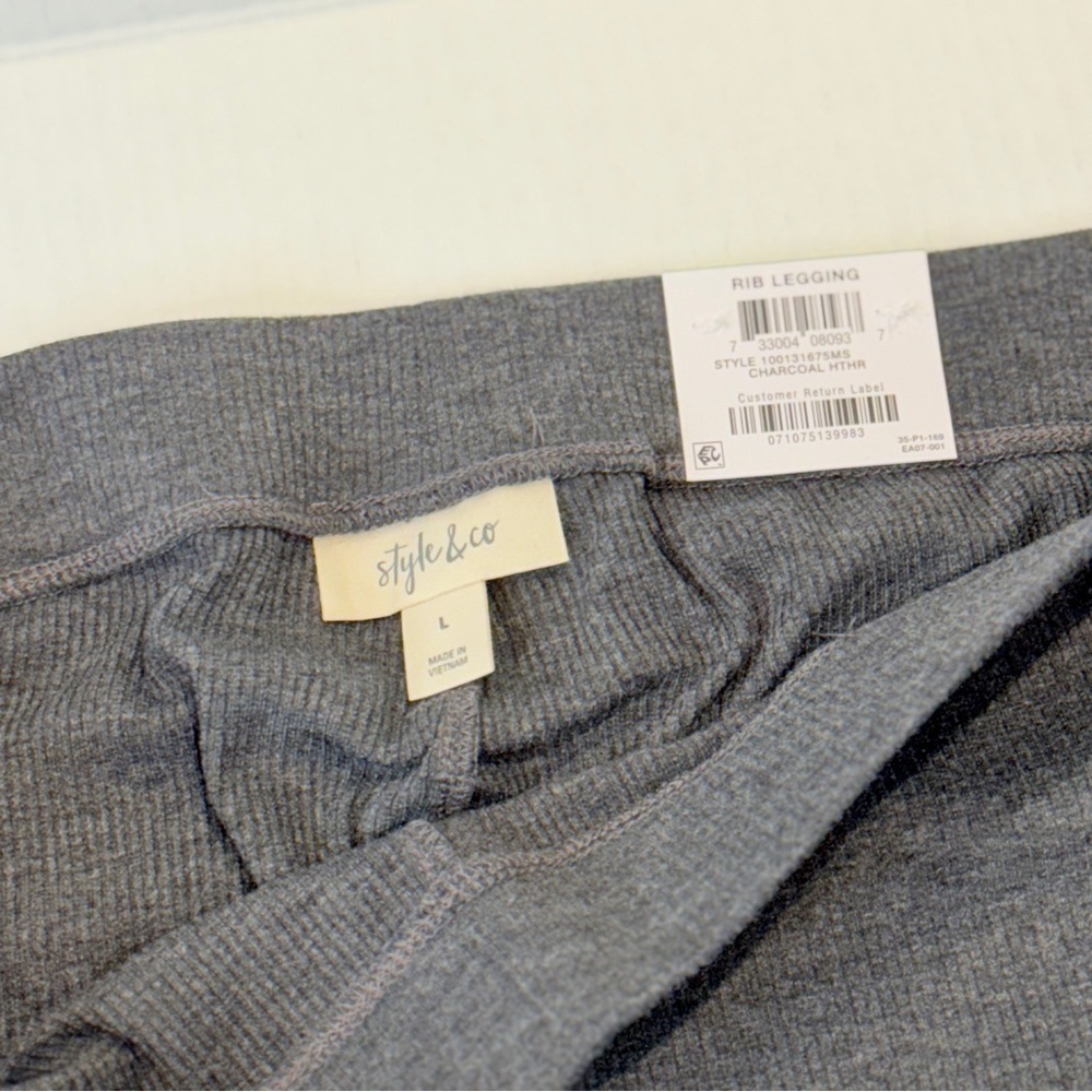 π Style & Co Ribbed Leggings Charcoal Heather Large Super Soft Mid-Rise Stretch - Picture 8 of 16